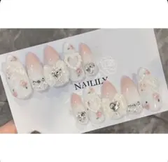 ネイルチップ チェック マグネット リボン ピクシー ガーリー 韓国