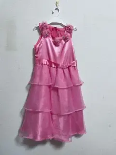 ピンク フラワー装飾 ティアードドレス 130cm