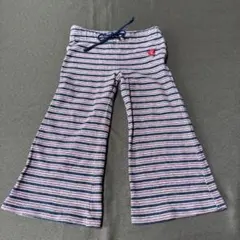 アースマジック ストライプ 柔らかいフレアパンツ ハイビスカス刺繍 90