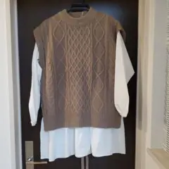 ニット×シャツワンピ