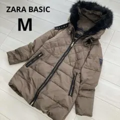 ZARA BASIC ダウンコート キルティング ファー フード付き ゴールド
