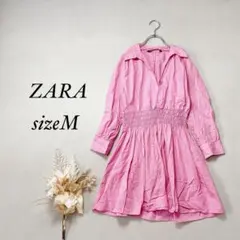 ザラ チュニック シャツ7分袖 ミニワンピース【M】コットン ピンク kd167