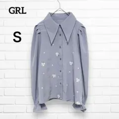 【GRL】格雷爾 糖果袖 襯衫 花卉刺繡 大翻領 S