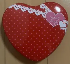 ハート型 リボン ドット柄 水玉模様 赤 レッド 空き缶 缶 小物収納 小物入れ