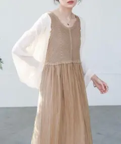 Bab クロシェコンビ キャミワンピース　ブラウン　モカ　ロングワンピース