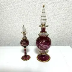 ⭐️朱色のガラス製香水瓶2点セット　砂付⭐️