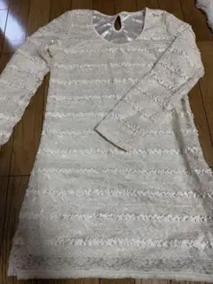 アイボリー レース ミニワンピース 長袖