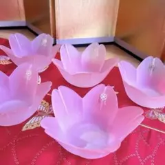 【未使用品】たち吉　橘吉　桜ガラス小鉢　5客セット　すりガラス　ピンク　花