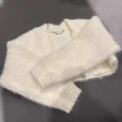 【セルフォード】ホワイトファー風ショート丈カーディガン 長袖