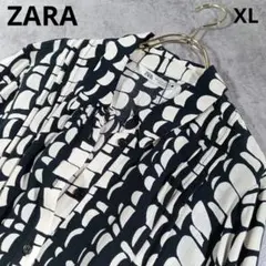 新品タグ付き✨️ザラ　マキシ丈長袖ワンピース　総柄　シャツワンピ　Aライン　XL