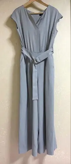 美品 アナイ ANAYI キュプラローンVネックワンピース ブルー 36 ロング