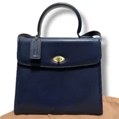 【希少】COACH オールドコーチ 2WAYハンドバッグ 紺 ターンロック 本革