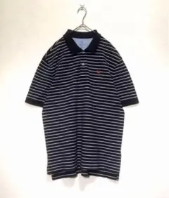 【激レア】ランズエンド ポロシャツ XL 紺×白 ボーダー オウム刺繍 古着のサムネイル