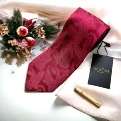 ネクタイ◆メンズ◆ボルドー◆ペイズリー柄◆シルク◆タイピンセット◆結婚式◆お洒落