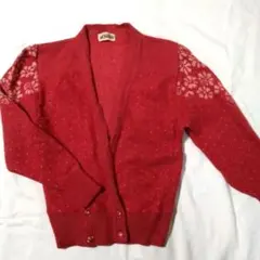 長袖　モヘア　ショート丈　カーディガン　レッド　サイズＭ　日本製