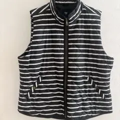 ★GAP ボーダー キルティングベスト 立ち襟 ノースリーブ L 黒白 綿