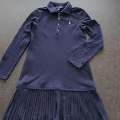 ポロ ラルフローレン ネイビー 長袖 ポロシャツ風 プリーツワンピース M140