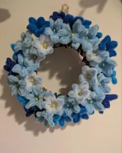 枯れない花　モールフラワー　リース 青色系ファブリック花のサムネイル