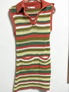 ZARA ストライプ ノースリーブ ポロニット