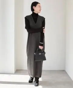 美品VERMEIL par iena フリル ロングワンピース 袖なし ウール混 