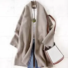 美品 カレンソロジー ふわふわ ラクーン混 ロングニットカーディガン ベージュ