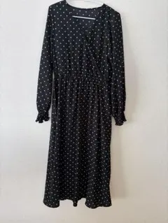 GU ドット柄 カシュクールワンピース ブラック M