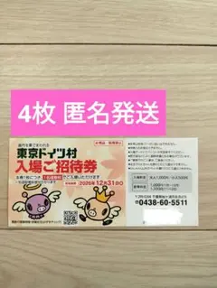 4枚【匿名配送】東京ドイツ村 ドイツ村 招待券　入場ご招待券　チケットのサムネイル