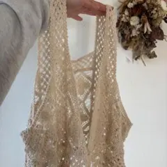 ベージュ レース編み クロシェビスチェ