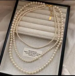 【3点セット】上品な輝き 3連パールネックレス 行事 結婚式 重ね付け風