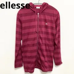 ellesse エレッセ　レディース　ボーダージップアップパーカー　L 赤ピンク