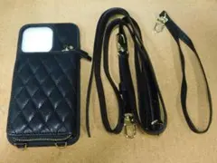 ＠★ソフトケース・カバー（ｉＰｈｏｎｅ１５Ｐｒｏ　Ｍａｘ用）ショルダータイプ★黒