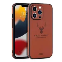 iPhone14proケース茶レザー鹿ブラウン革ショルダーカード韓国クリア