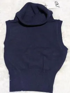 タグ付き　ZARA 　タートルネック 　ノースリーブ　 ニット ネイビー 　Lのサムネイル