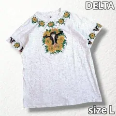 【DELTA】Tシャツ 90sUSA製 シングルステッチ 立体ペイント 灰色 L