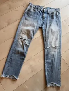 YANUK KAY リラックスドスリム ダメージ加工 デニム W25