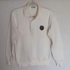 ホワイト 長袖ポロシャツ ロゴ刺繍