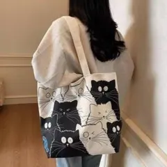 黒猫　白猫 猫柄トートバッグ　ショルダーバッグ　エコバッグ　通勤通学