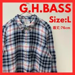 【美品】US古着　ジーエイチバス　長袖　フランネルシャツ　レディース　L