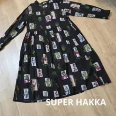SUPER HAKKA 花柄長袖ひざ丈ワンピース