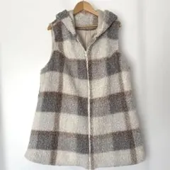 SHEIN フード付きチェック柄フリースジャケット 【OXL】