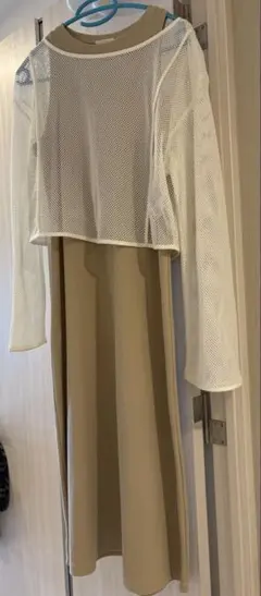 メッシュトップス キャミワンピース セットアップ ベージュ　GU