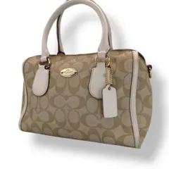 美品 COACH ハンドバッグ シグネチャー PVC ベージュ F34084