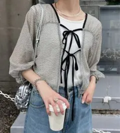 CIAOPANICTYPY 2WAYシアーレースボーダーバックリボントップス