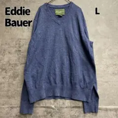エディーバウアー Vネックニット セーター 青 無地 長袖 L 定番【8722】