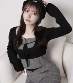 コルセットチェックトップスインナーショーパン付チェックスカート セットアップ