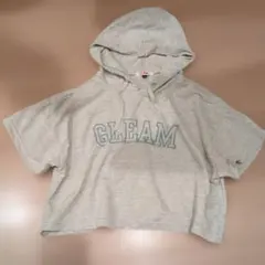 極美品Pinklattie フード付きクロップド丈グレーTシャツ M150キッズ