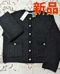 新品 タグ付き GU 金ボタン ツィーディーニットカーディガン ダークネイビー