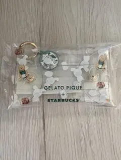 スターバックス　ジェラートピケ　マルチケース　クリアケース　ベア　モカベージュ