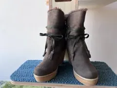 ダークブラウン スエード ウェッジヒールブーツ
