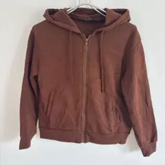 XS SHEIN 裏起毛ジップアップパーカー ブラウン 茶色 フルジップ